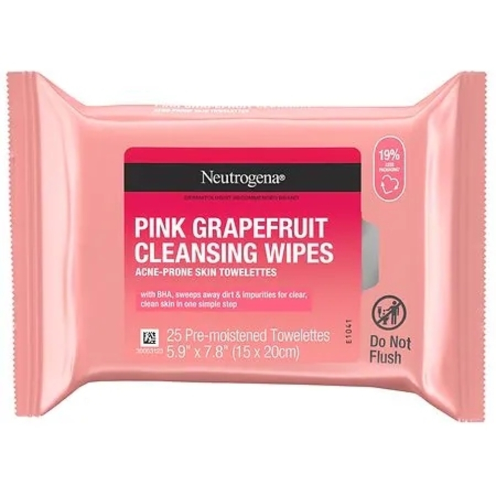 NWT Neutrogena Pink Grapefruit Cleansing Wipes Acne Prone Skin Towelette 25 Pack
